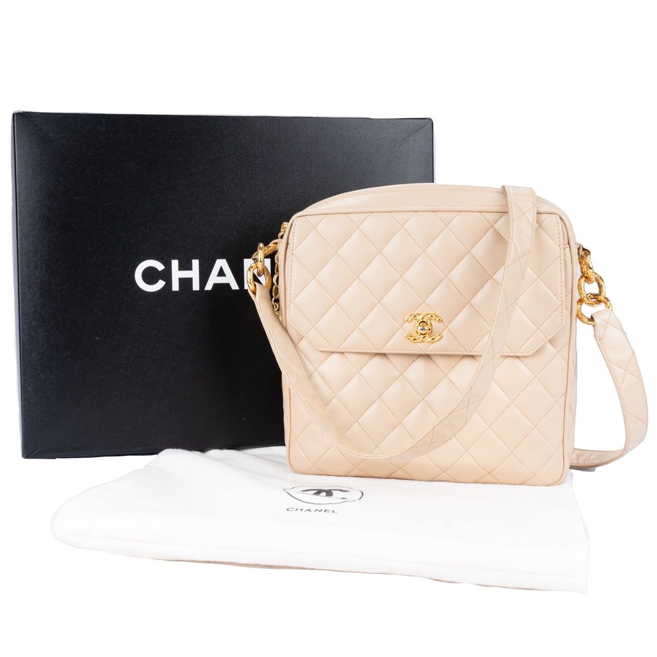 Chanel Quilted Lambskin 24K Gold Crossbody Bag