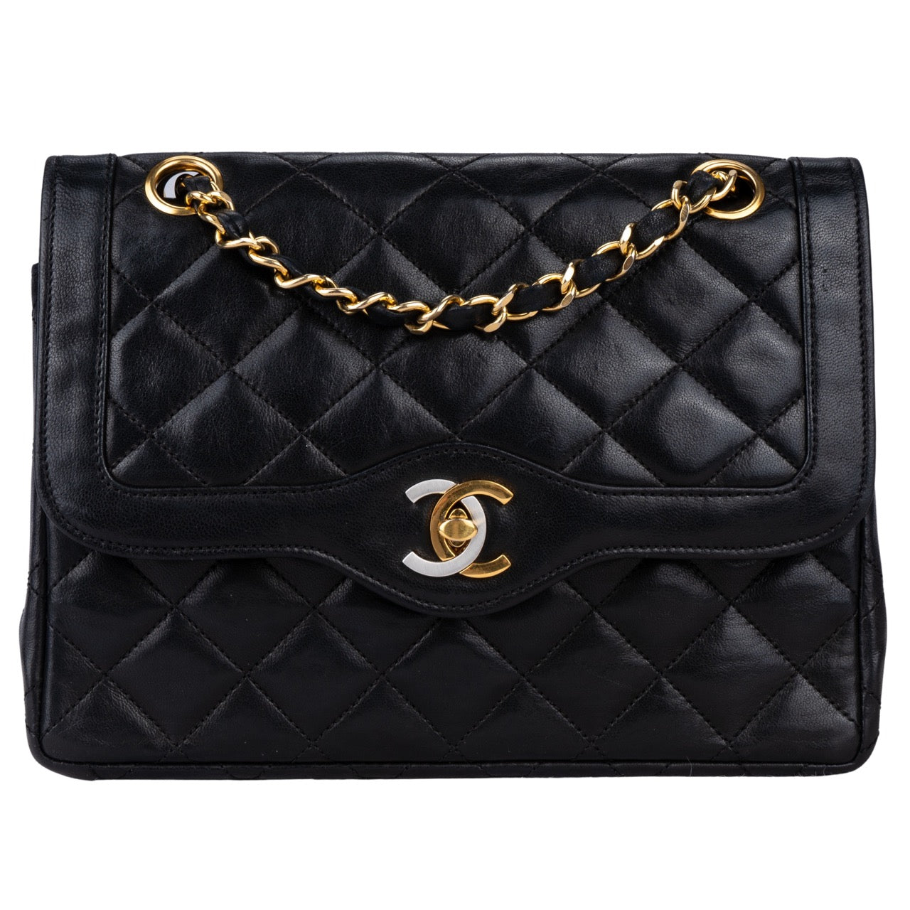 Chanel Quilted Lambskin 24K Bicolor Double Flap Small Crossbody Bag
