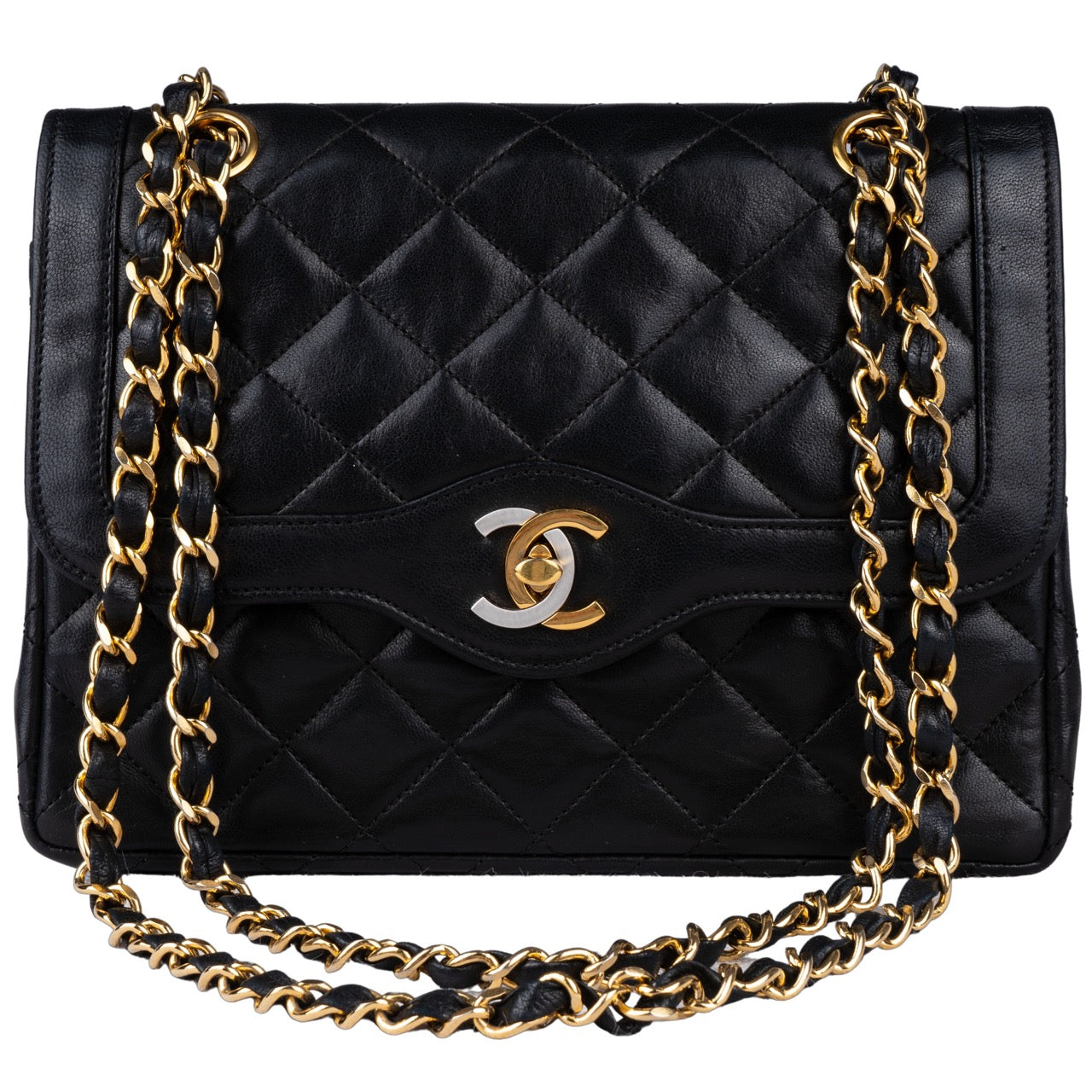 Chanel Quilted Lambskin 24K Bicolor Double Flap Small Crossbody Bag