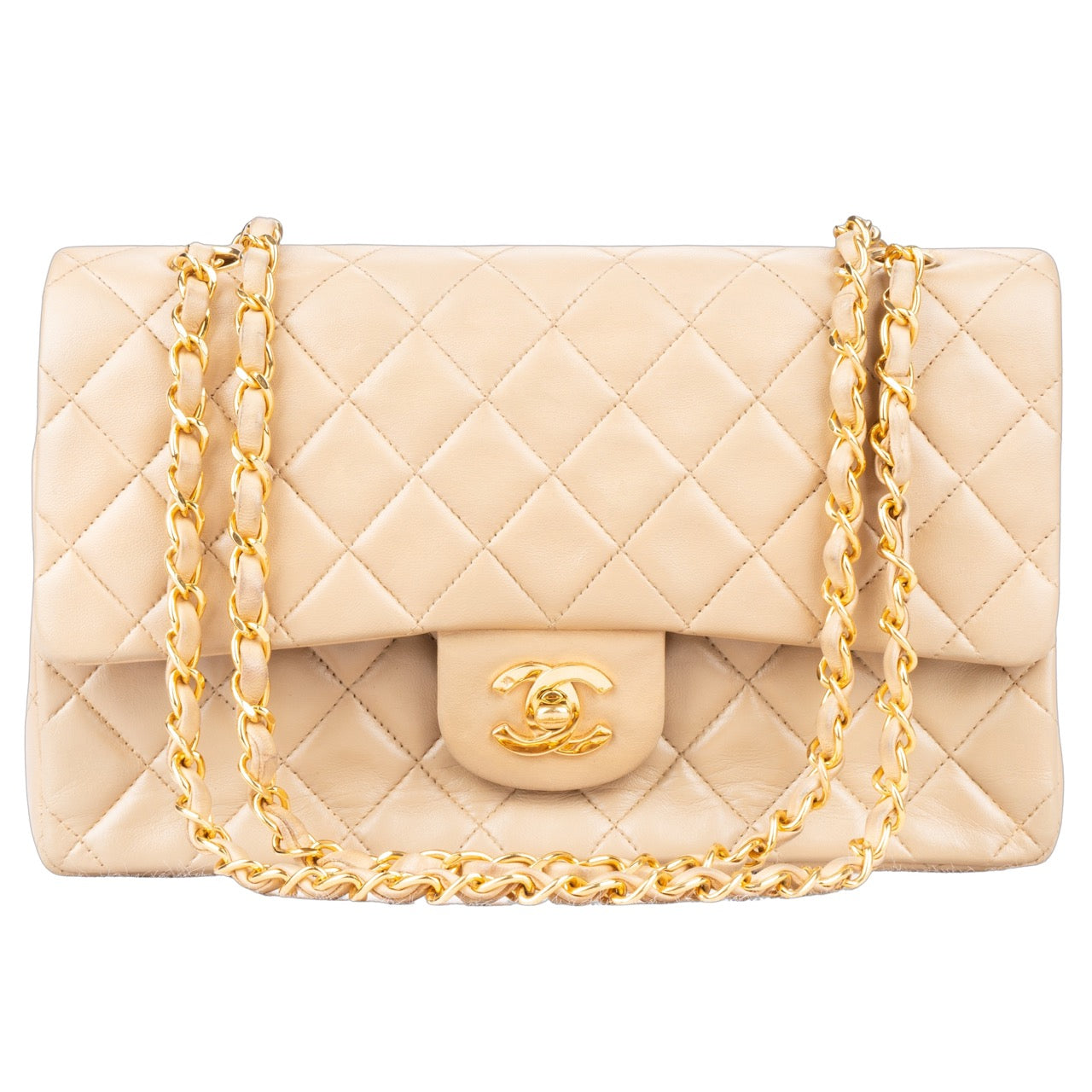 Chanel Quilted Lambskin 24K Gold Double Flap Bag Medium