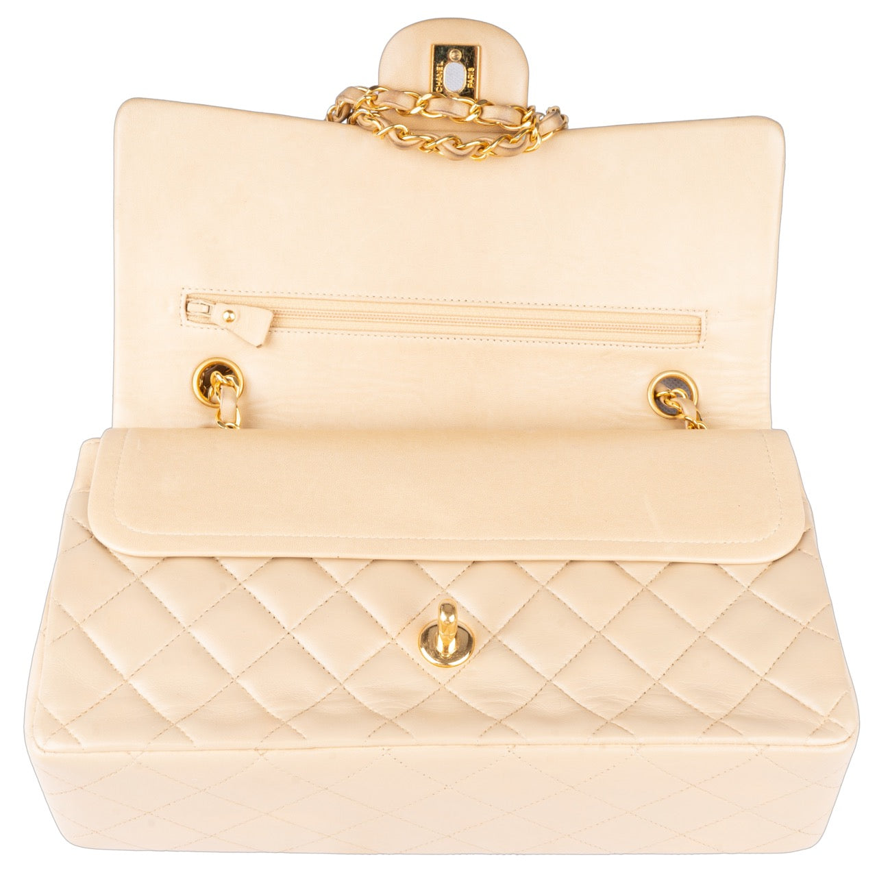 Chanel Quilted Lambskin 24K Gold Double Flap Bag Medium