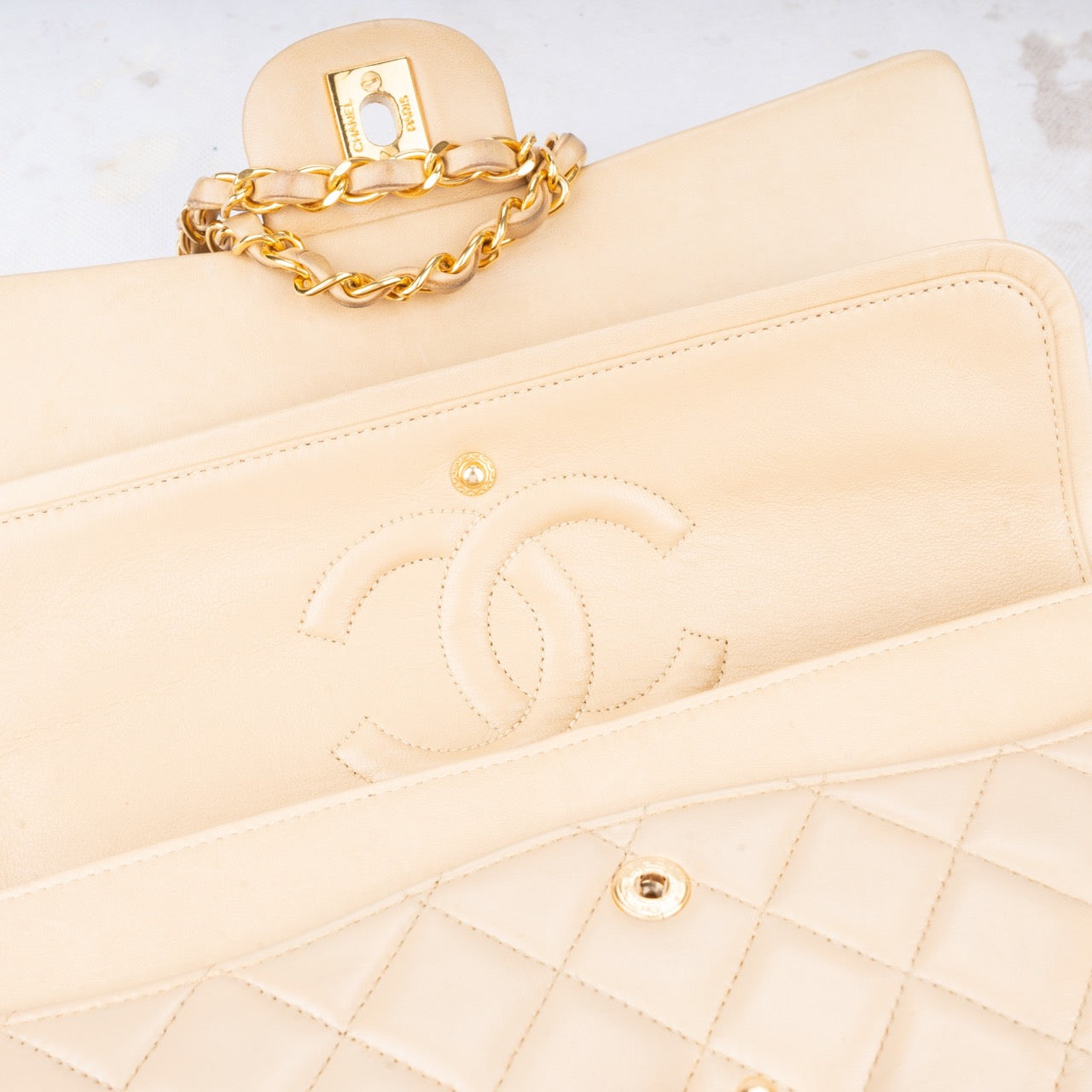 Chanel Quilted Lambskin 24K Gold Double Flap Bag Medium