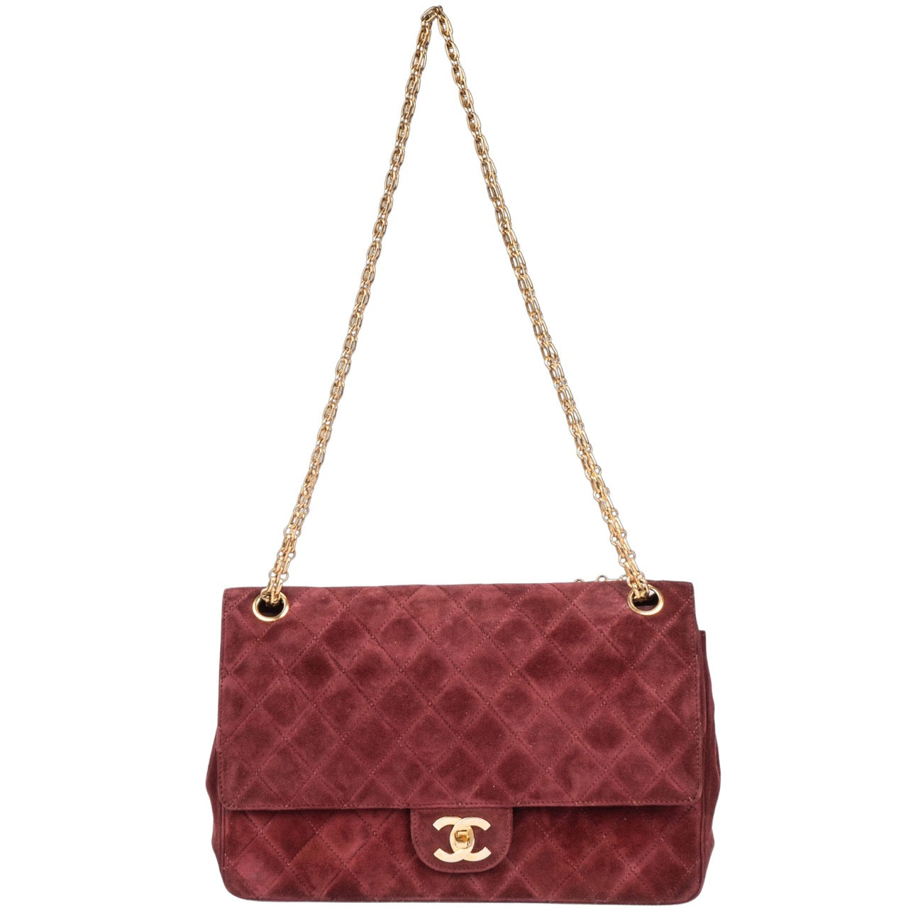 Chanel Quilted Suede Leather Double Flap Bag