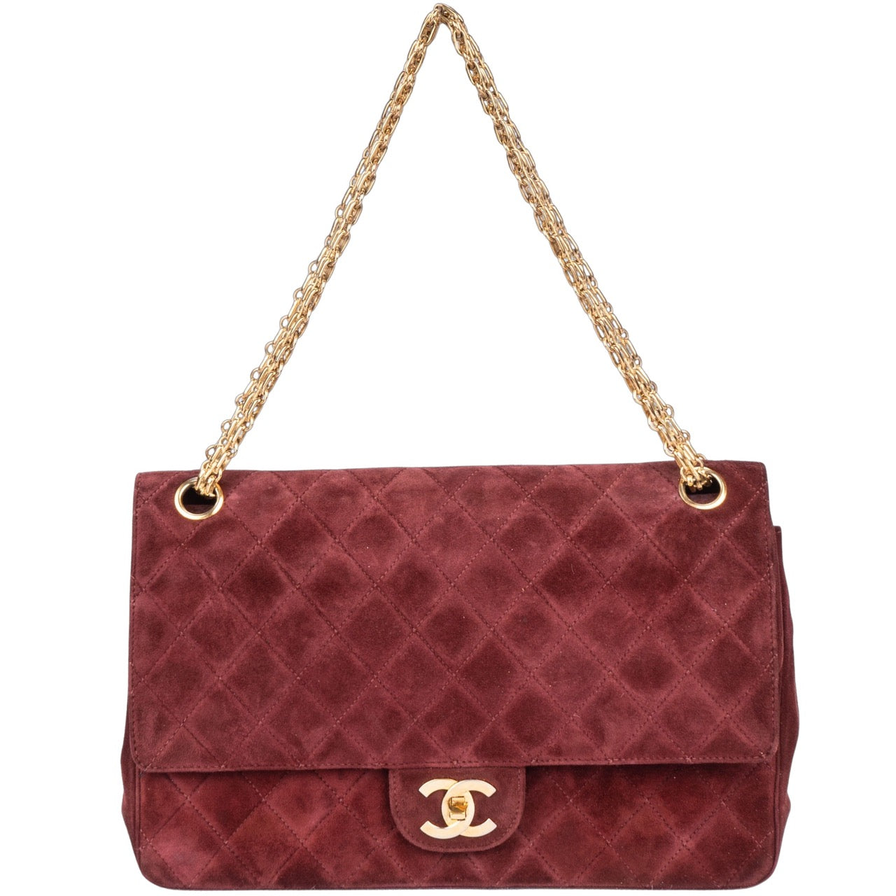 Chanel Quilted Suede Leather Double Flap Bag