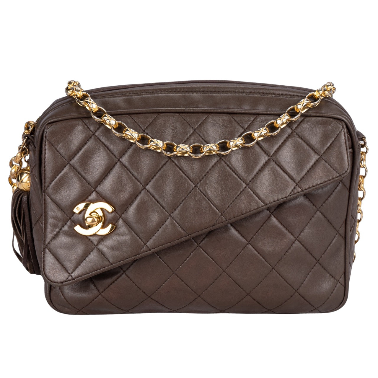 Chanel Quilted Lambskin 24K Gold Camera Crossbody Flap Bag