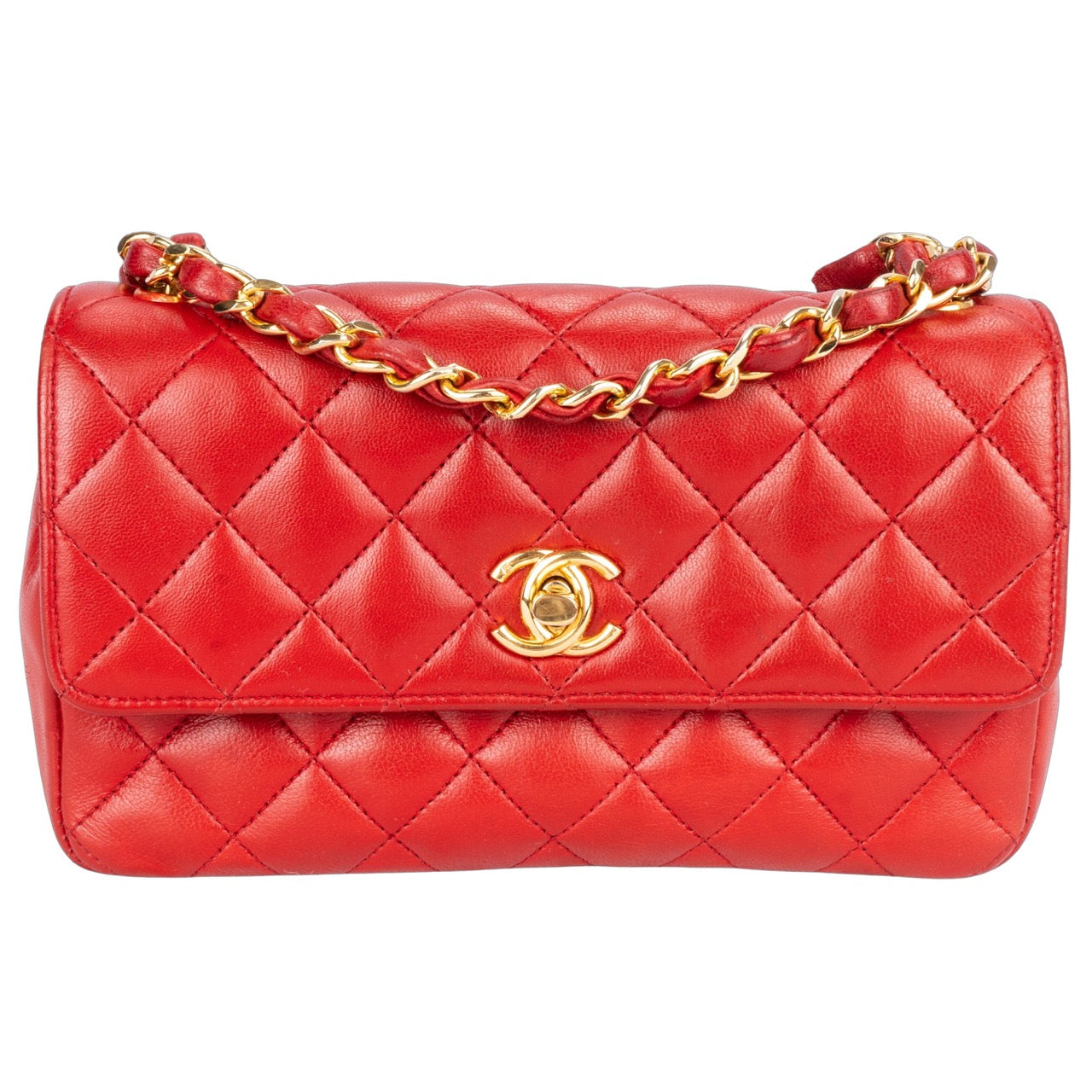Chanel Red Quilted Lambskin Mini Crossbody Single Flap Bag