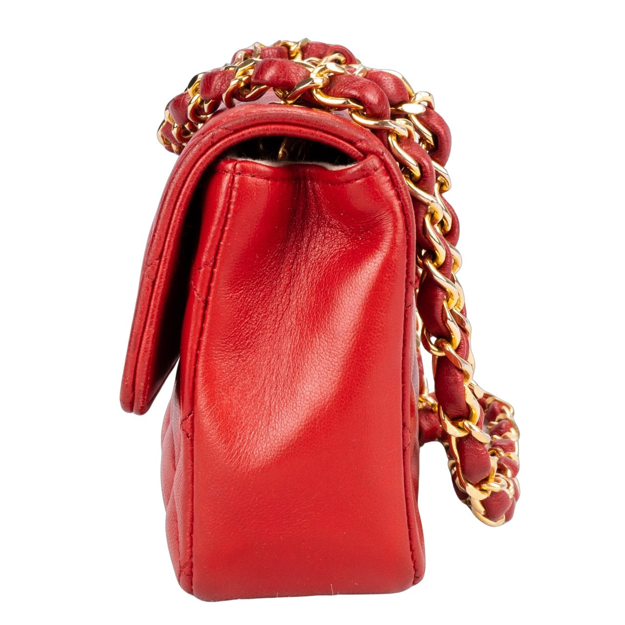 Chanel Red Quilted Lambskin Mini Crossbody Single Flap Bag