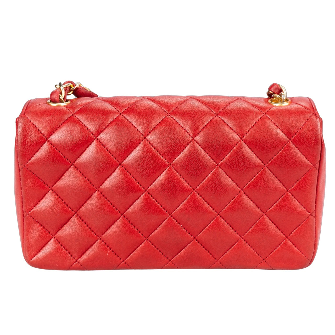 Chanel Red Quilted Lambskin Mini Crossbody Single Flap Bag
