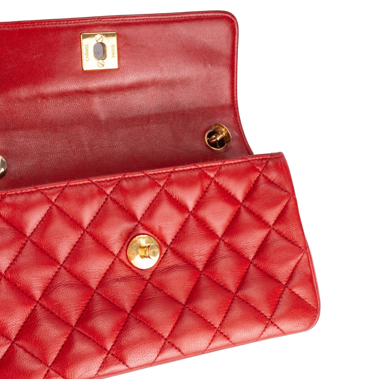 Chanel Red Quilted Lambskin Mini Crossbody Single Flap Bag
