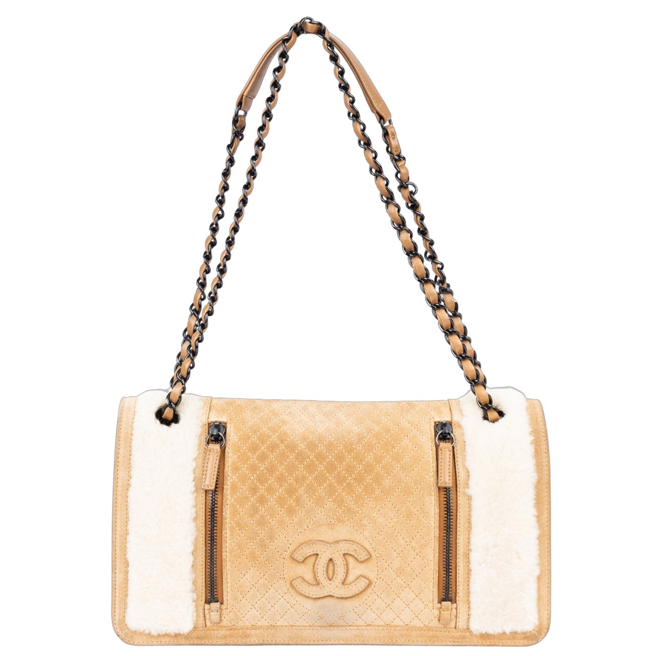 Chanel Suede Cambon CC Leather Single Flap Bag