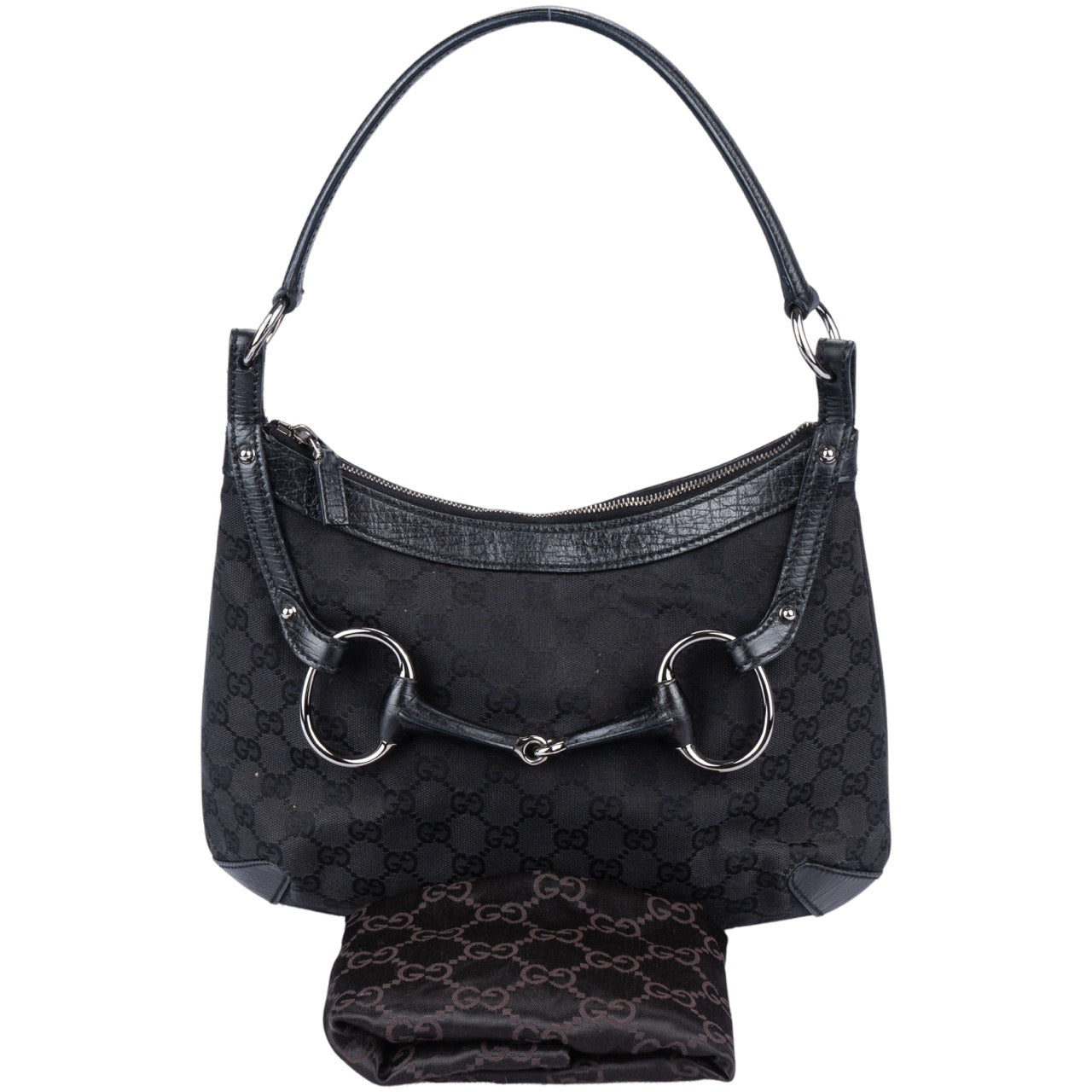 Gucci Canvas Monogram Horsebit Hobo Bag