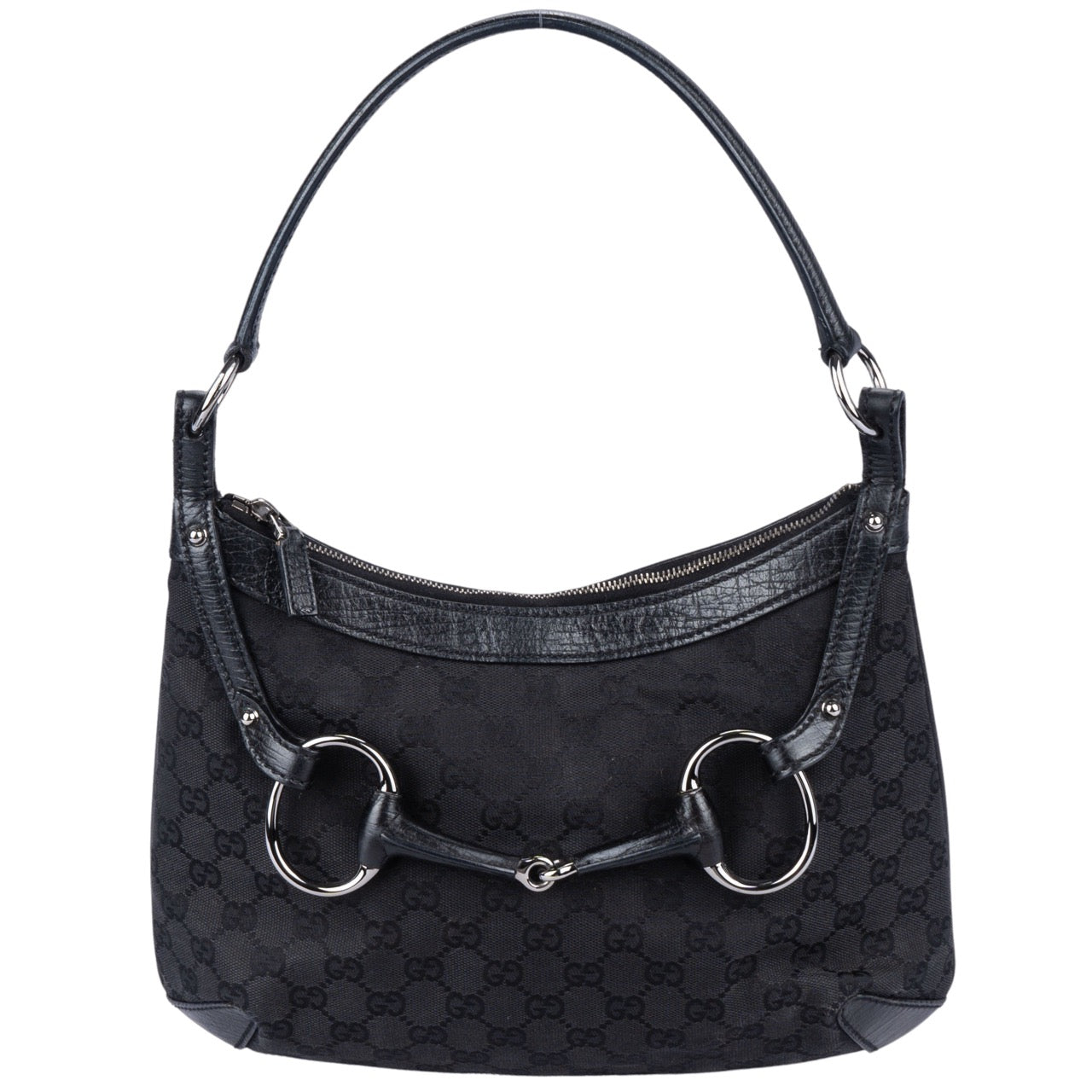 Gucci Canvas Monogram Horsebit Hobo Bag