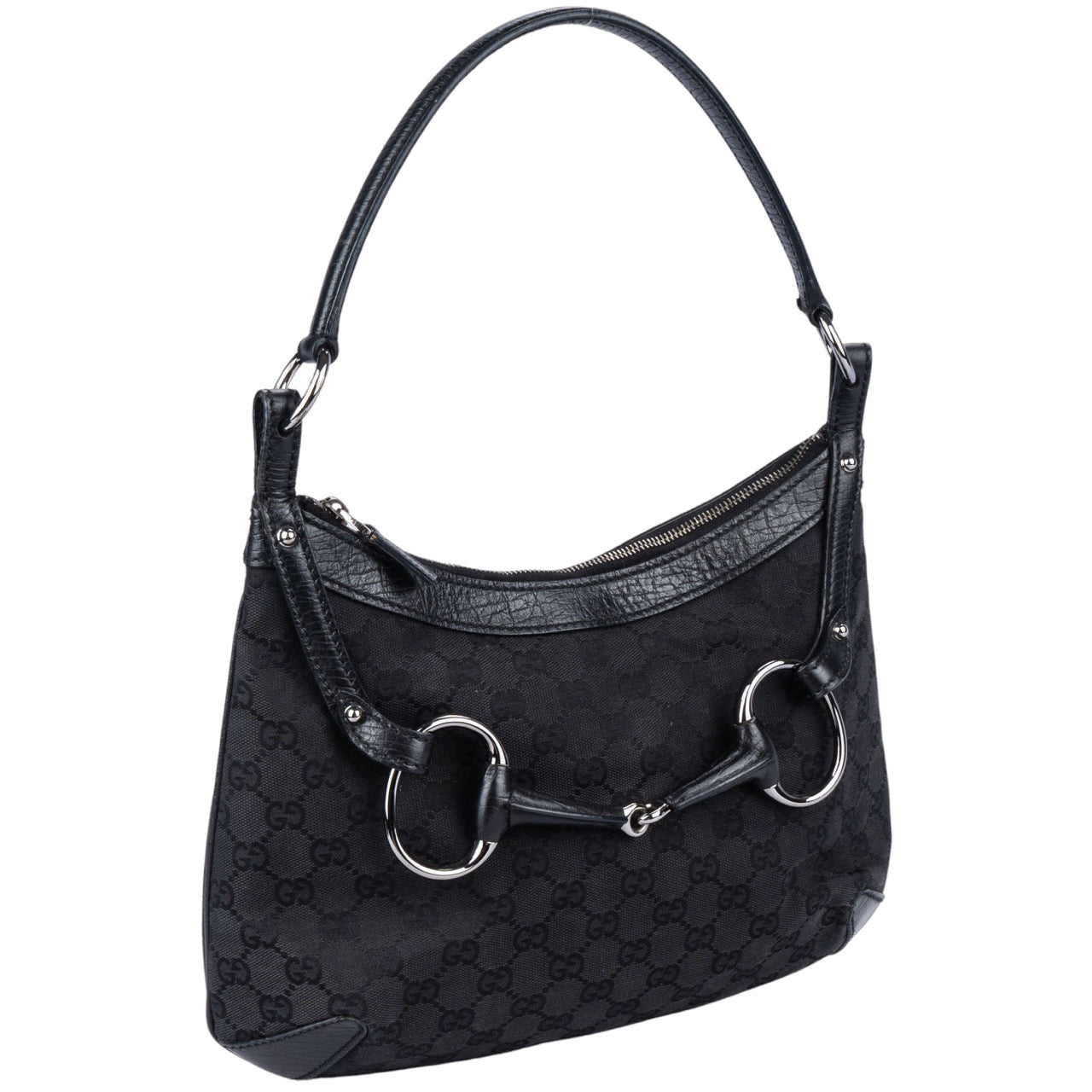Gucci Canvas Monogram Horsebit Hobo Bag