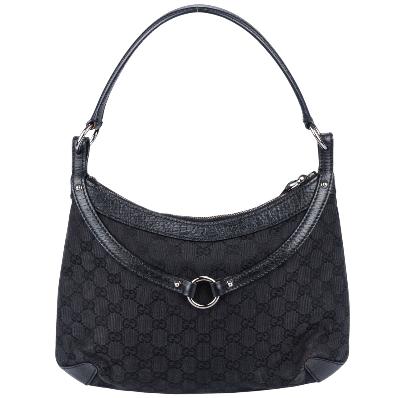 Gucci Canvas Monogram Horsebit Hobo Bag