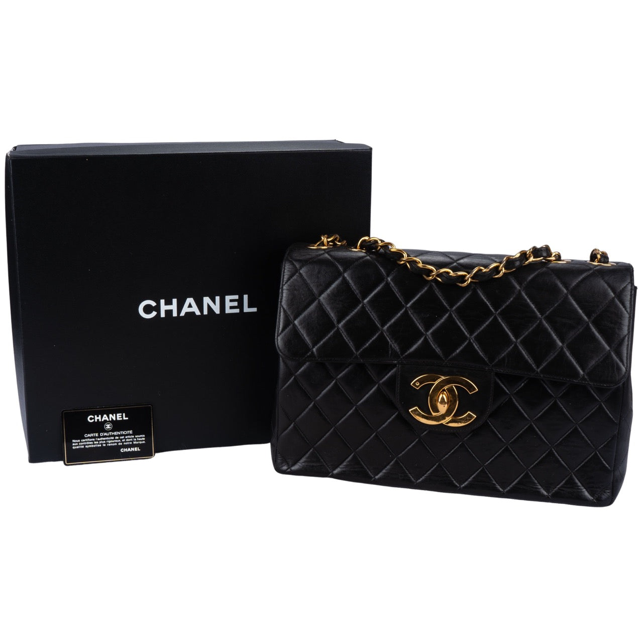 Chanel Quilted Lambskin 24K Gold Jumbo Crossbody Bag