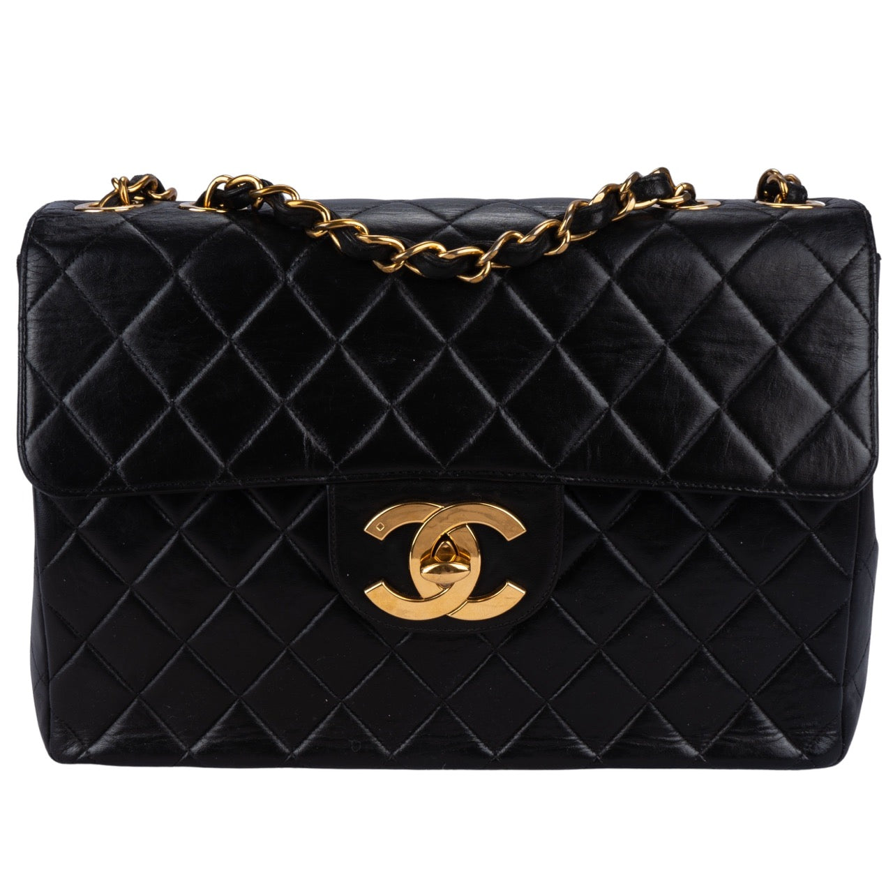 Chanel Quilted Lambskin 24K Gold Jumbo Crossbody Bag