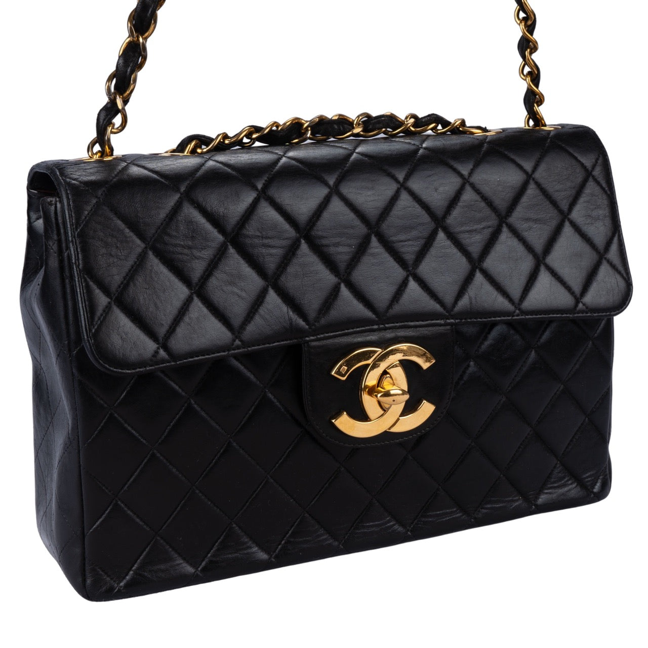 Chanel Quilted Lambskin 24K Gold Jumbo Crossbody Bag