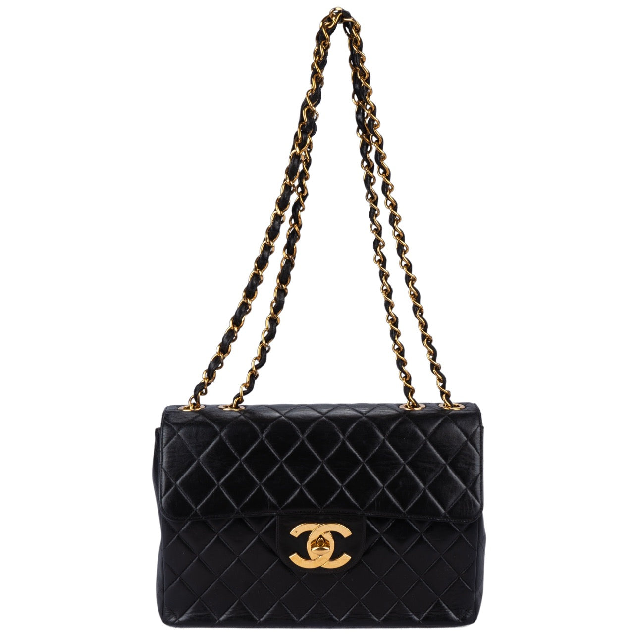 Chanel Quilted Lambskin 24K Gold Jumbo Crossbody Bag