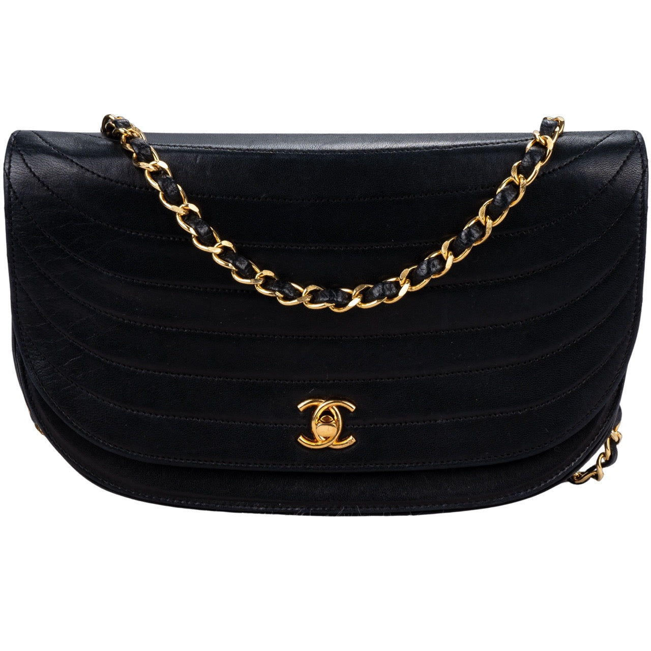 Chanel Quilted Lambskin 24K Gold Single Flap Halfmoon Bag