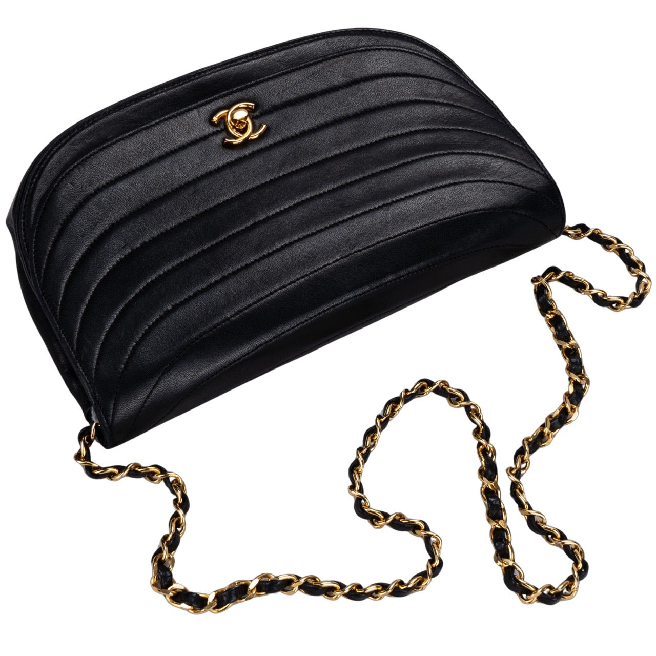 Chanel Quilted Lambskin 24K Gold Single Flap Halfmoon Bag