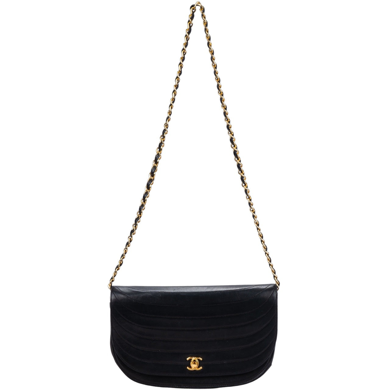 Chanel Quilted Lambskin 24K Gold Single Flap Halfmoon Bag