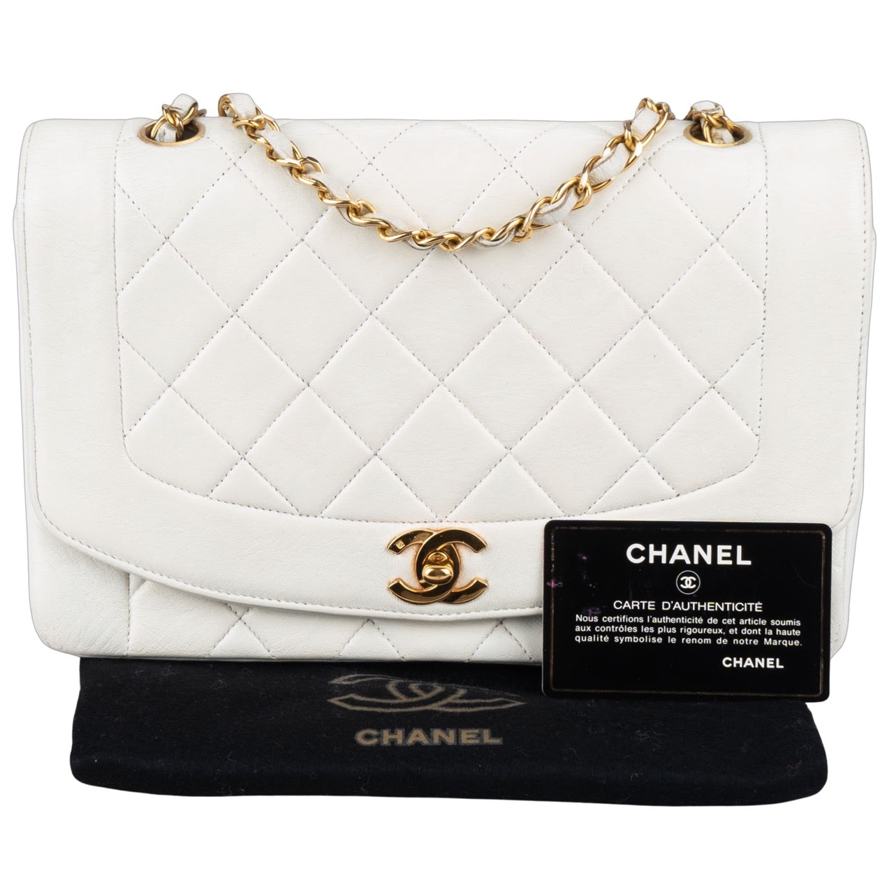 Chanel Quilted Lambskin 24K Gold Single Diana Crossbody Bag
