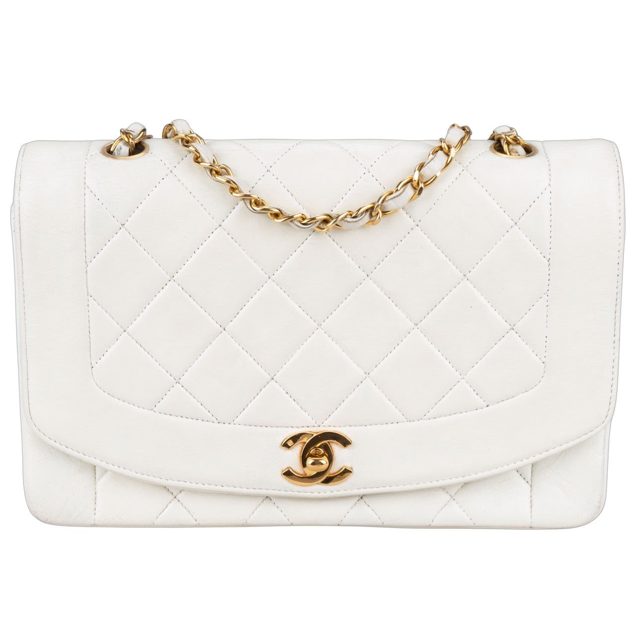 Chanel Quilted Lambskin 24K Gold Single Diana Crossbody Bag
