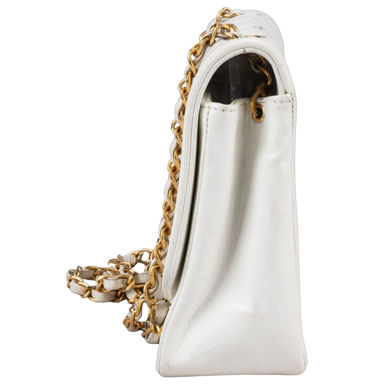 Chanel Quilted Lambskin 24K Gold Single Diana Crossbody Bag