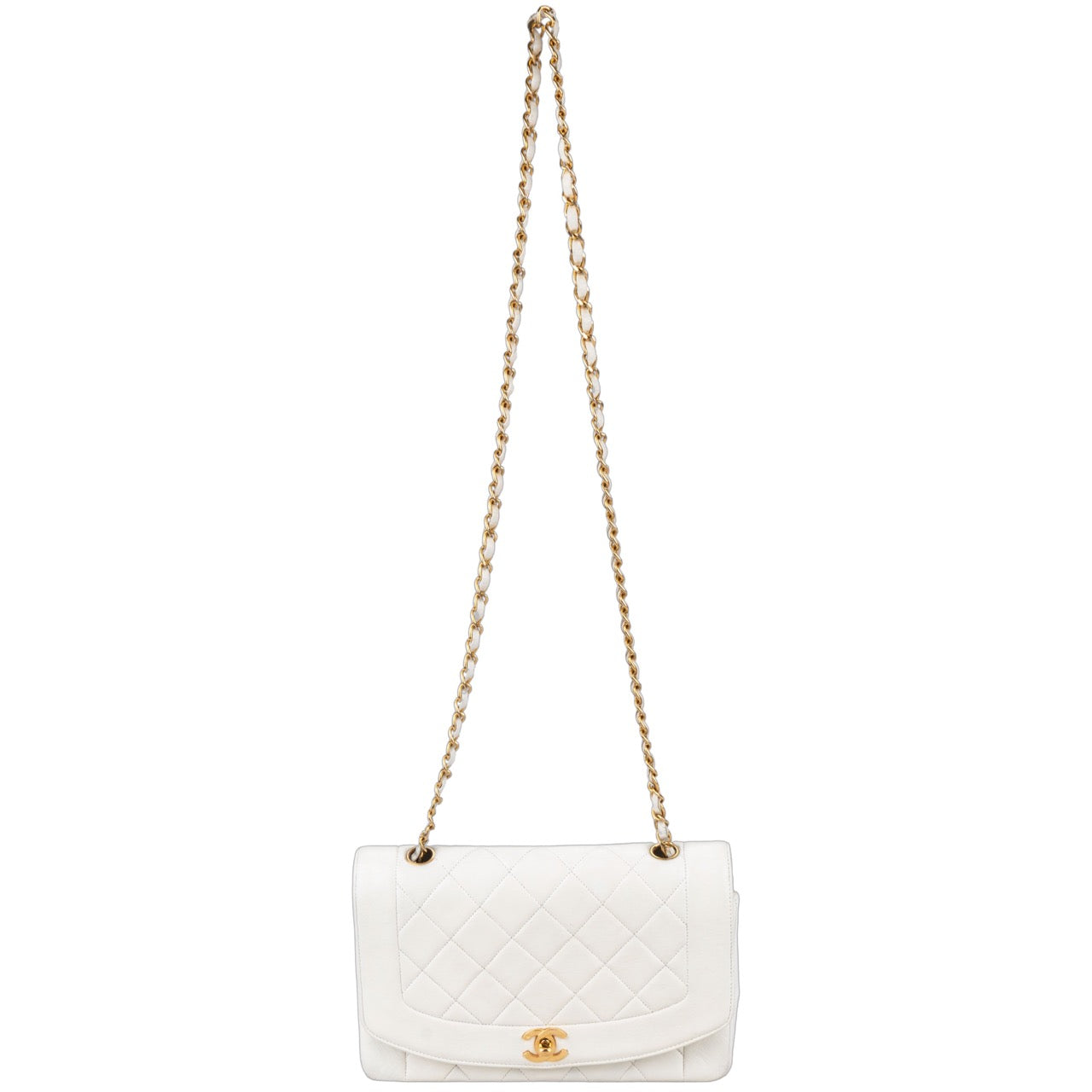 Chanel Quilted Lambskin 24K Gold Single Diana Crossbody Bag