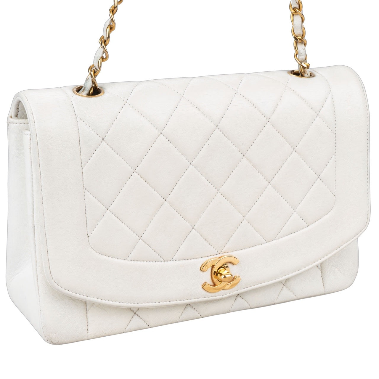 Chanel Quilted Lambskin 24K Gold Single Diana Crossbody Bag