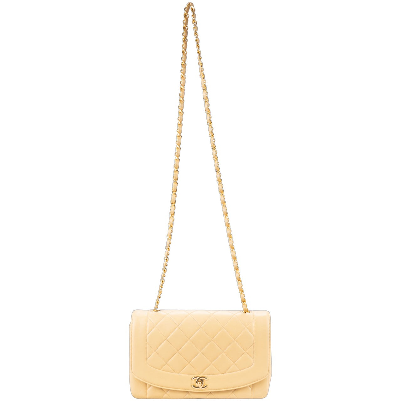 Chanel Quilted Lambskin 24K Gold Diana Single Flap Crossbody Bag