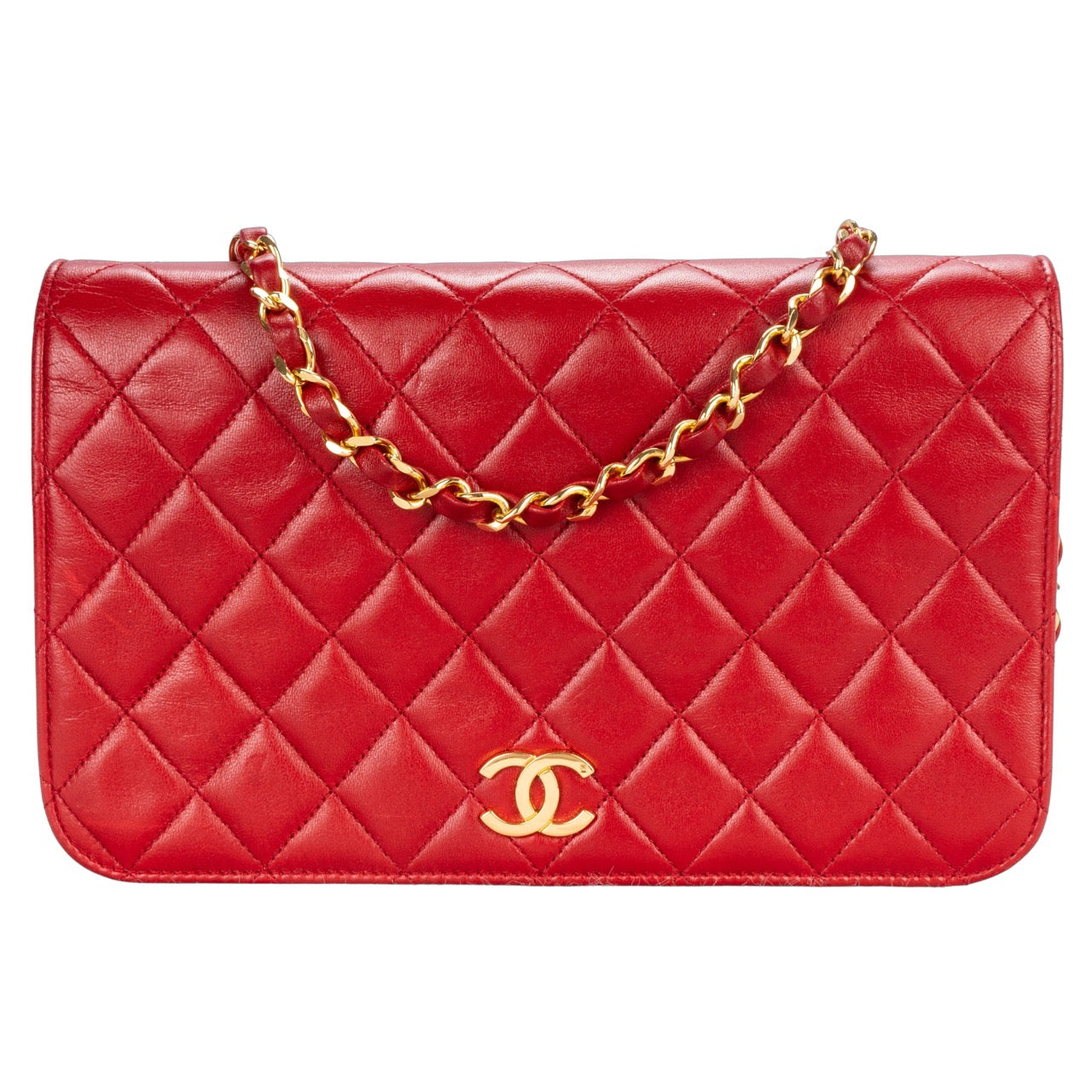 Chanel Red Quilted Lambskin 24K Gold Single Flap Bag