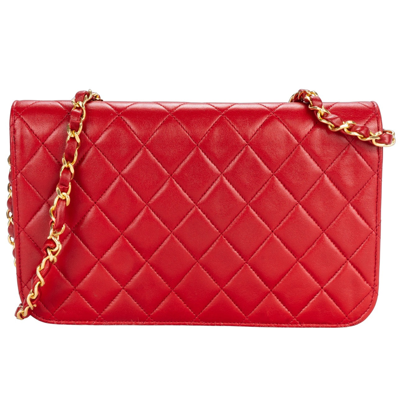 Chanel Red Quilted Lambskin 24K Gold Single Flap Bag