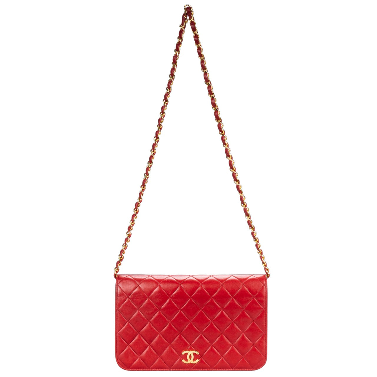 Chanel Red Quilted Lambskin 24K Gold Single Flap Bag