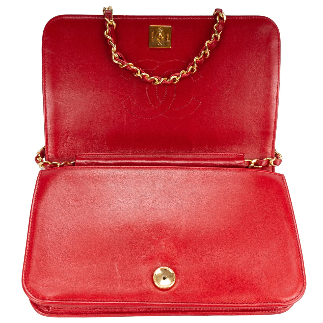 Chanel Red Quilted Lambskin 24K Gold Single Flap Bag