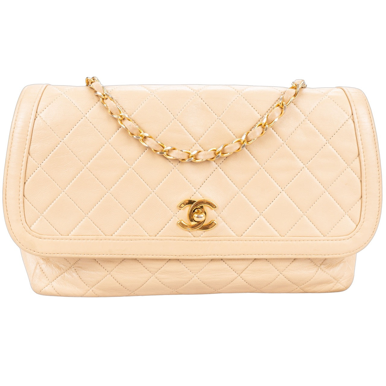 Chanel Quilted Lambskin 24K Gold Single Flap Crossbody Bag
