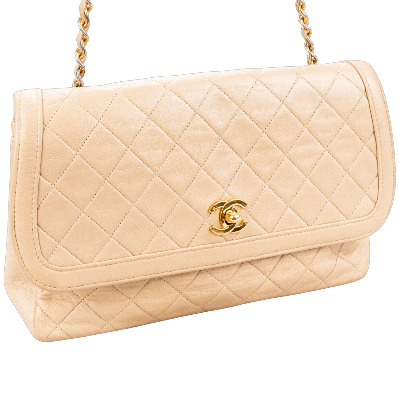 Chanel Quilted Lambskin 24K Gold Single Flap Crossbody Bag