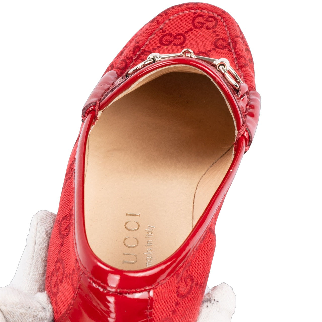 Gucci Red GG Monogram Horsebite Loafer (36)