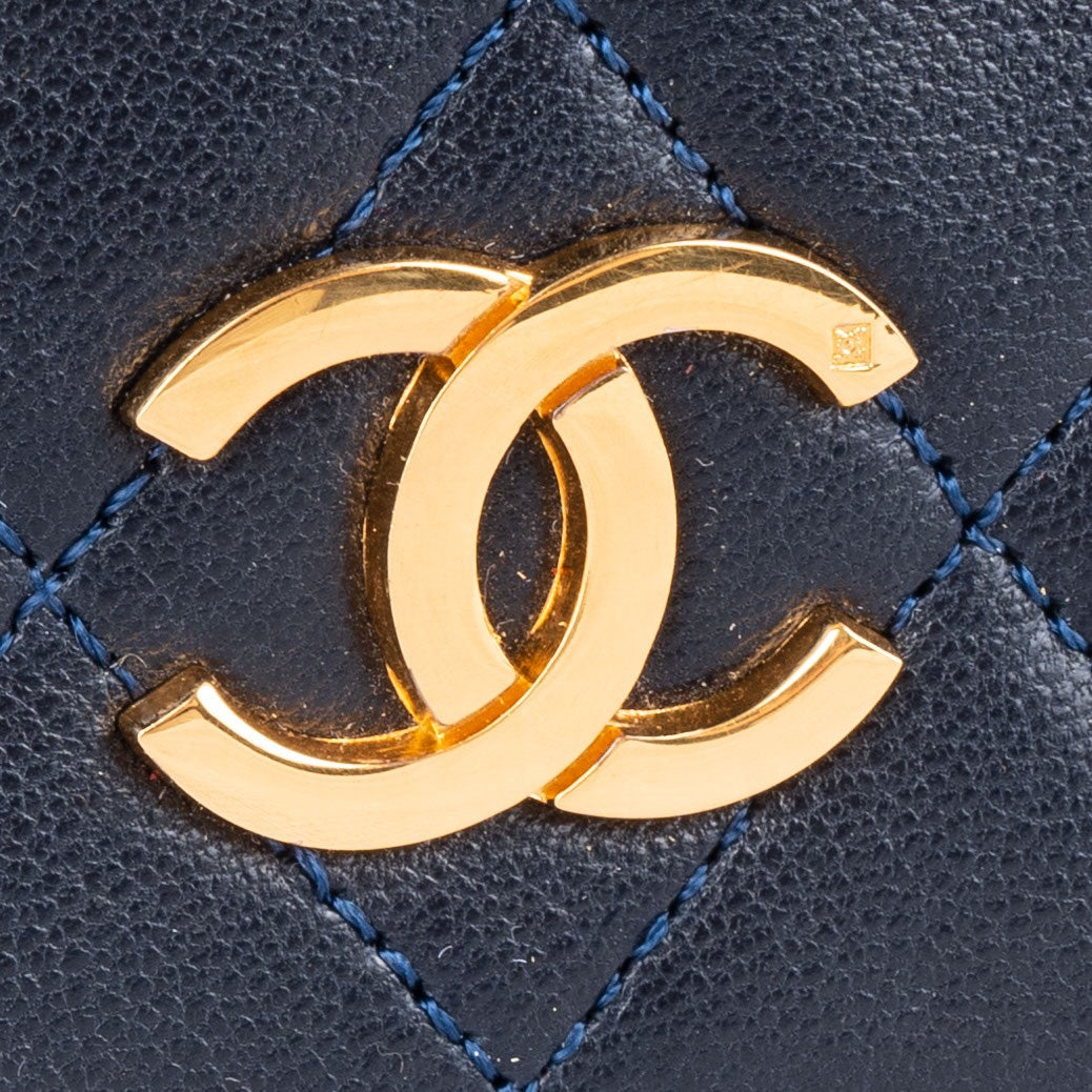 Chanel Quilted Navy Lambskin 24K Gold Single Flap Bag