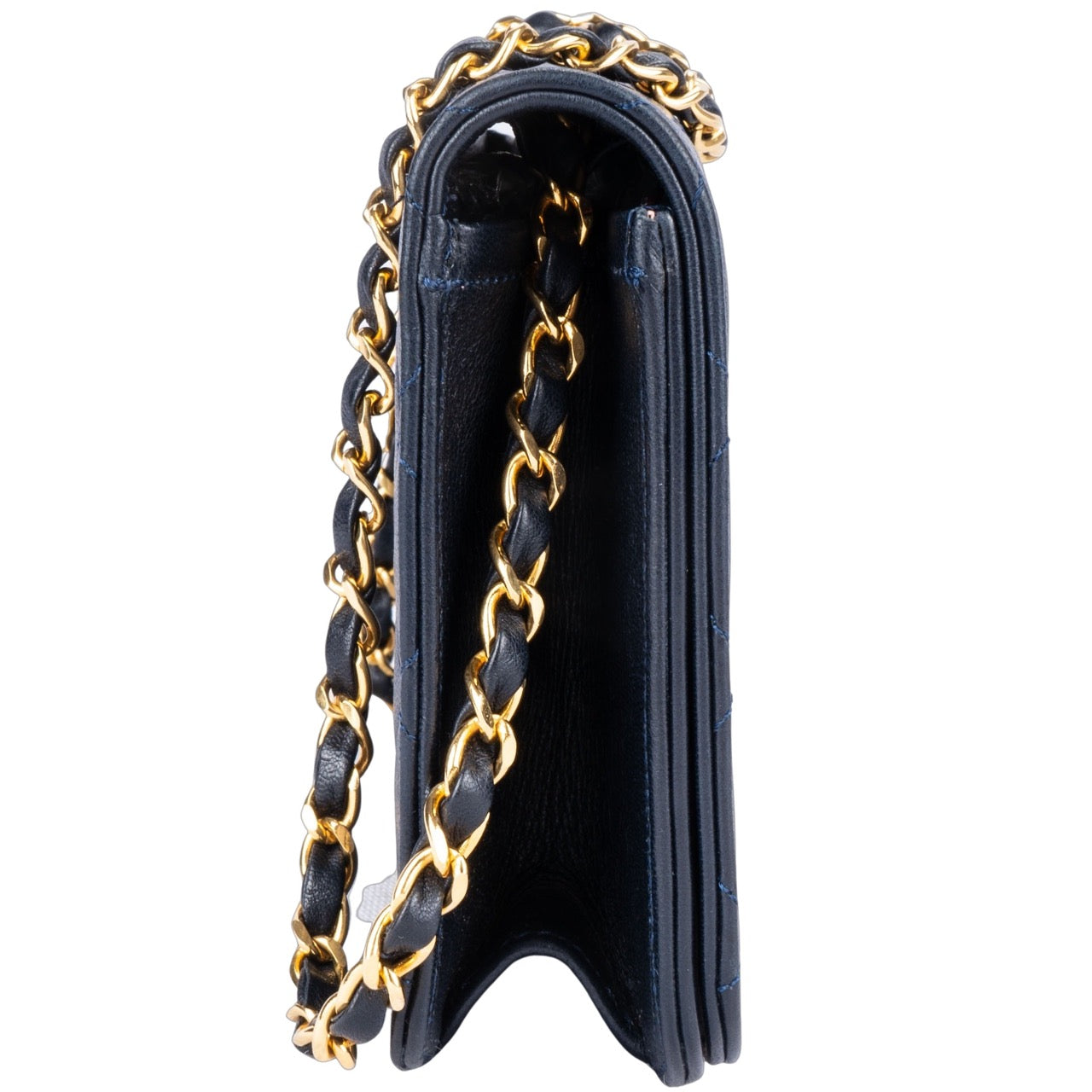 Chanel Quilted Navy Lambskin 24K Gold Single Flap Bag