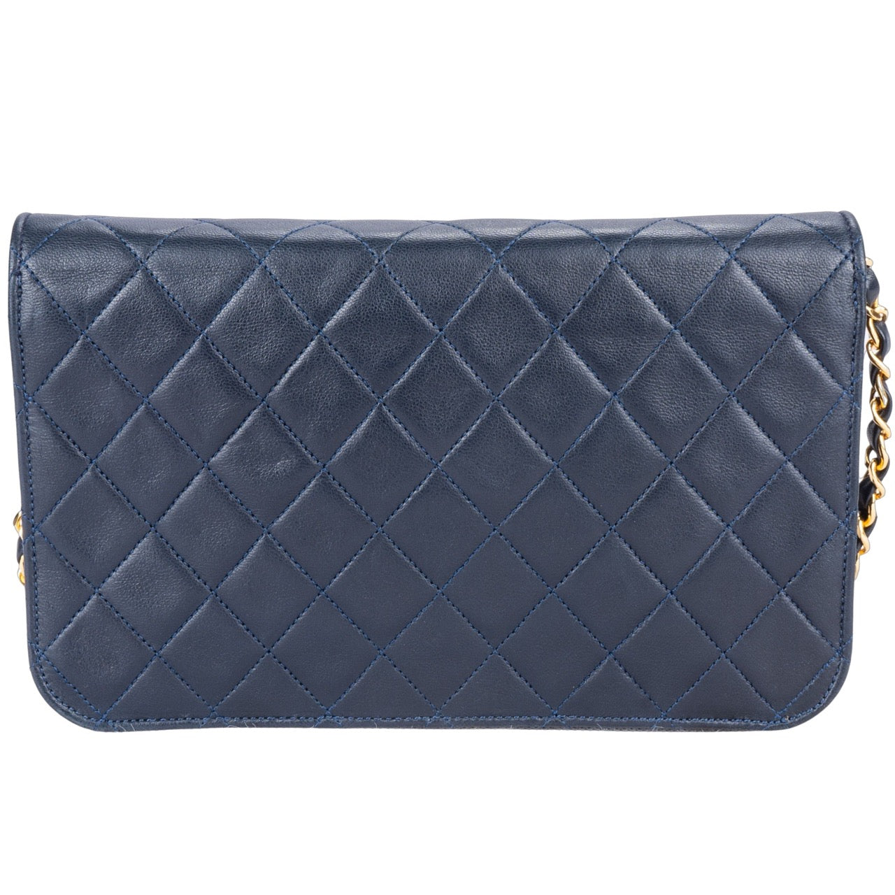 Chanel Quilted Navy Lambskin 24K Gold Single Flap Bag