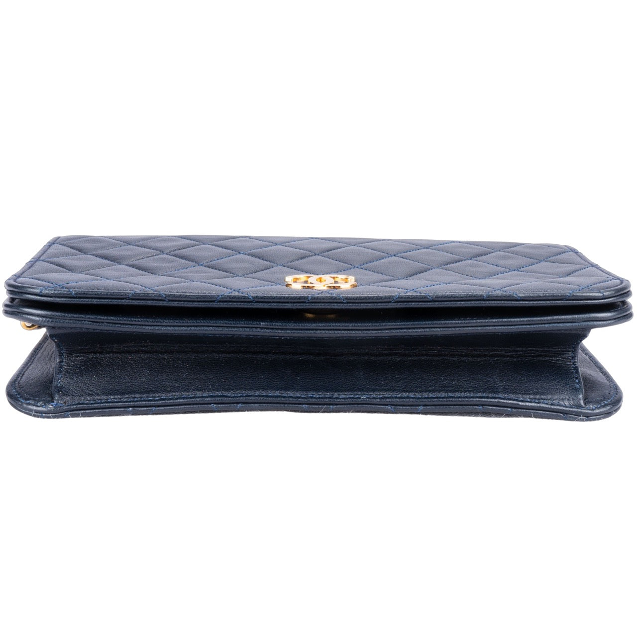 Chanel Quilted Navy Lambskin 24K Gold Single Flap Bag
