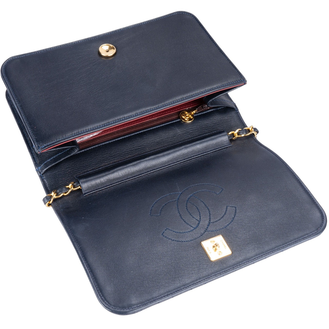 Chanel Quilted Navy Lambskin 24K Gold Single Flap Bag