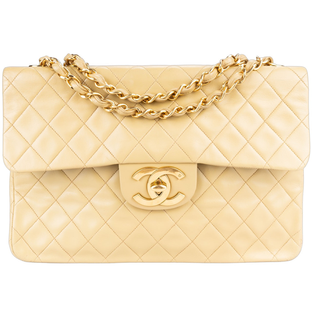 Chanel Quilted Lambskin 24K Gold Jumbo Crossbody Flap Bag