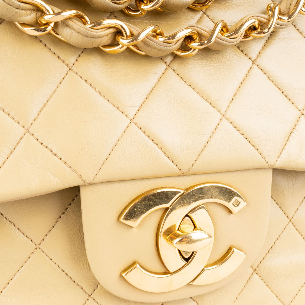 Chanel Quilted Lambskin 24K Gold Jumbo Crossbody Flap Bag