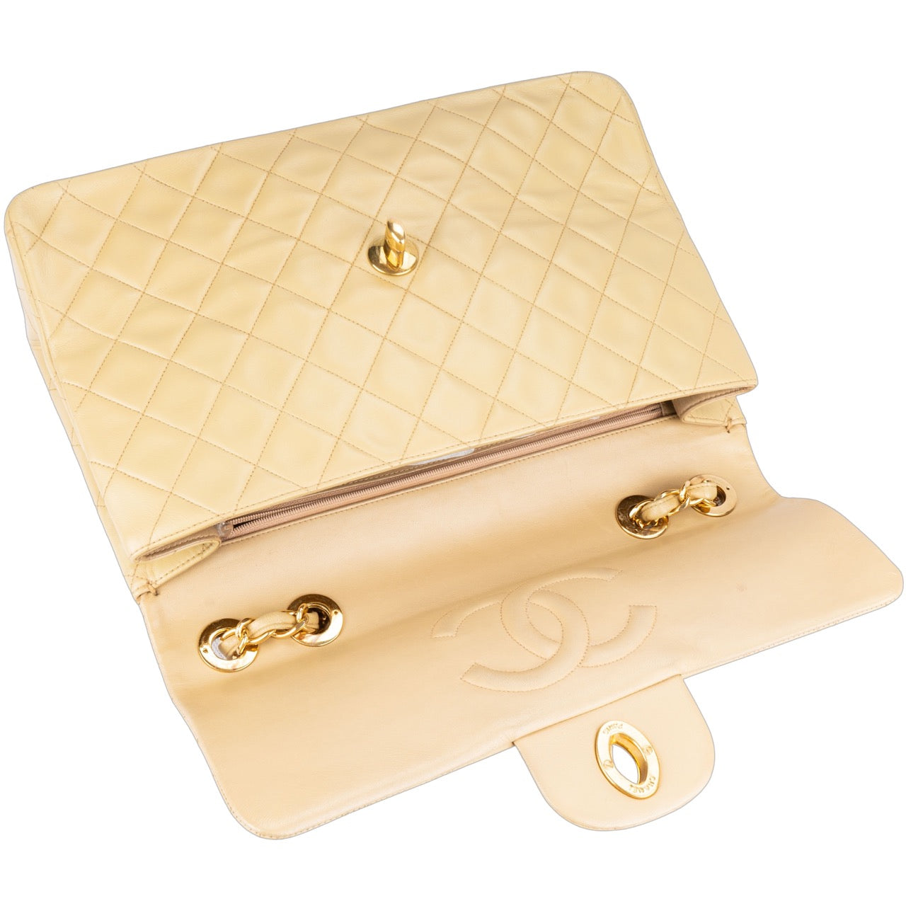 Chanel Quilted Lambskin 24K Gold Jumbo Crossbody Flap Bag