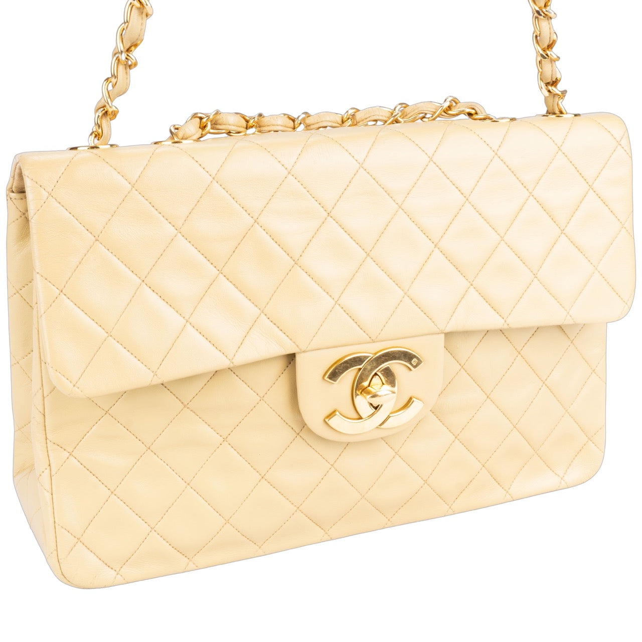 Chanel Quilted Lambskin 24K Gold Jumbo Crossbody Flap Bag