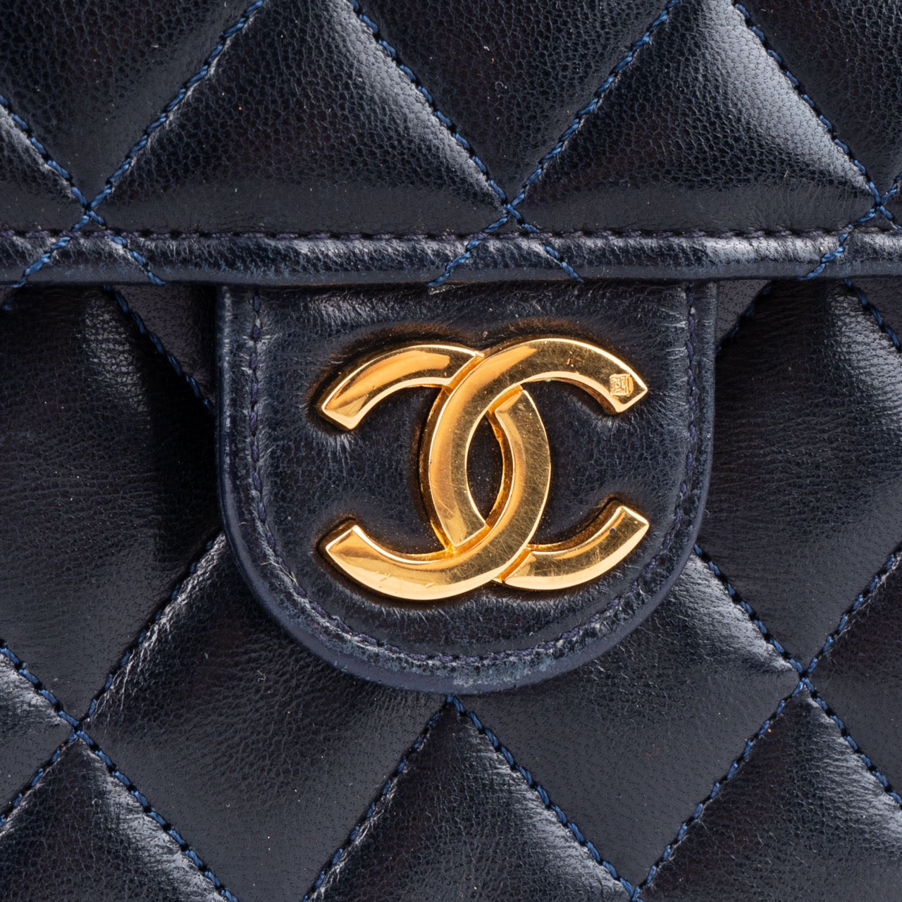 Chanel Navy Quilted Lambskin 24K Gold Single Flap Bag