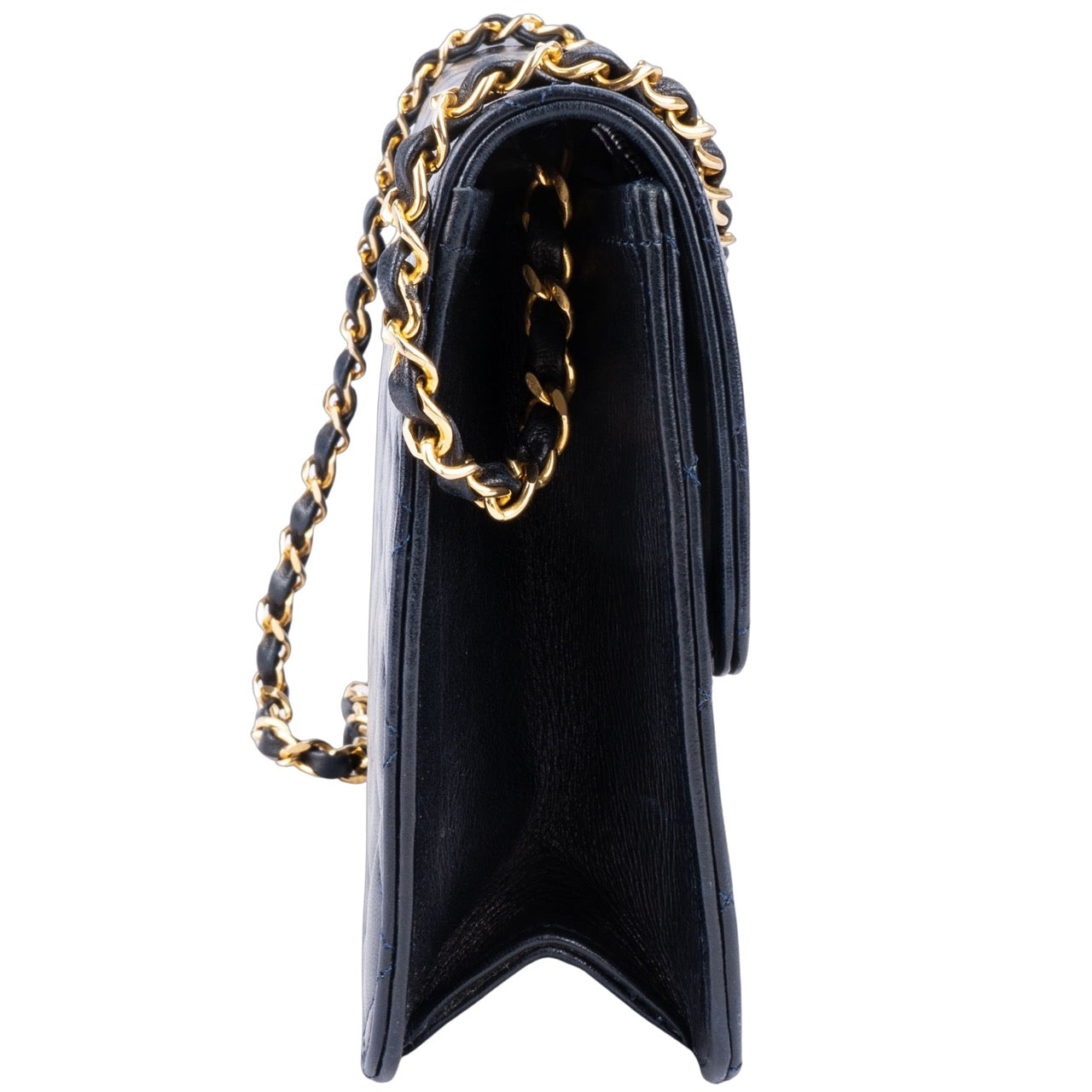 Chanel Navy Quilted Lambskin 24K Gold Single Flap Bag