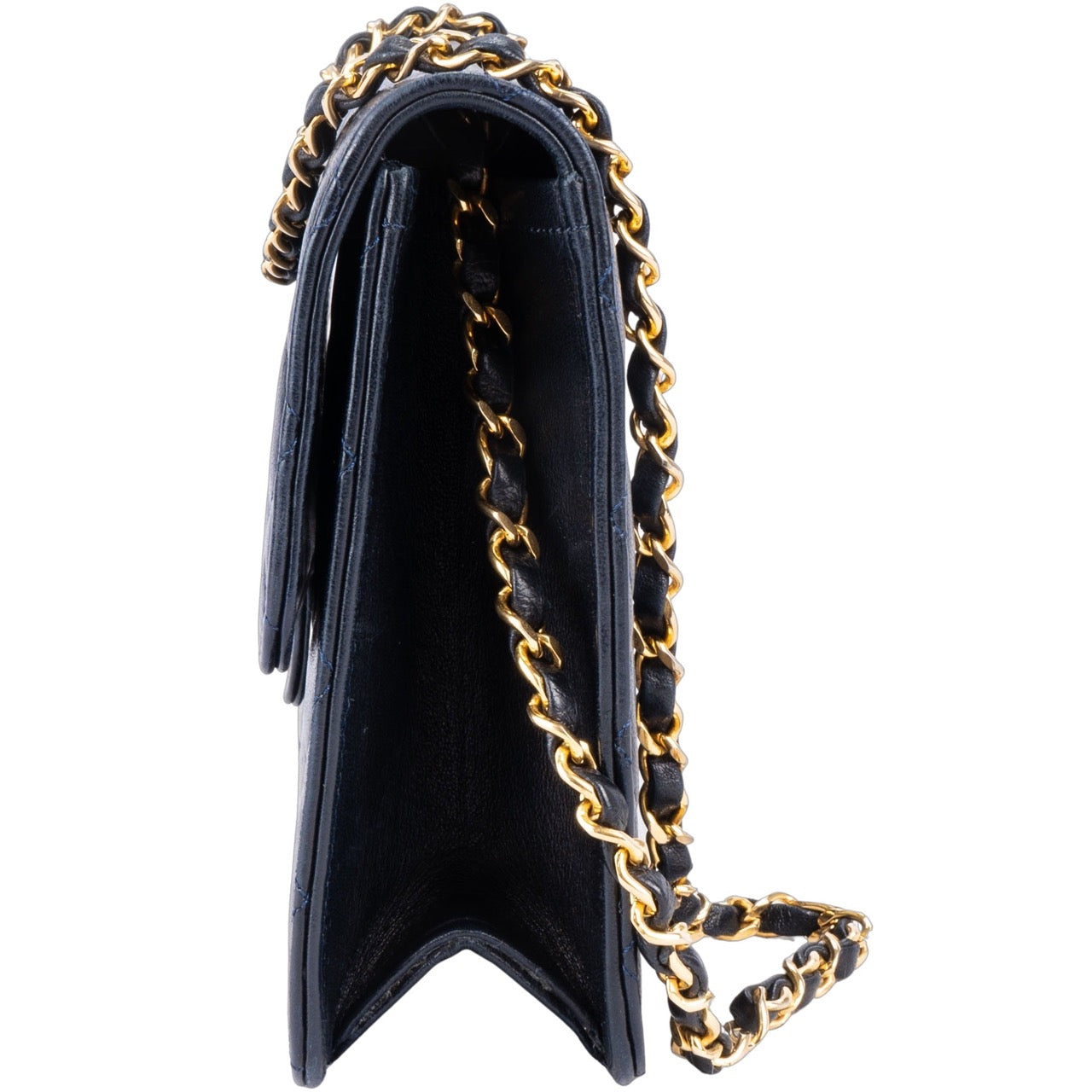 Chanel Navy Quilted Lambskin 24K Gold Single Flap Bag